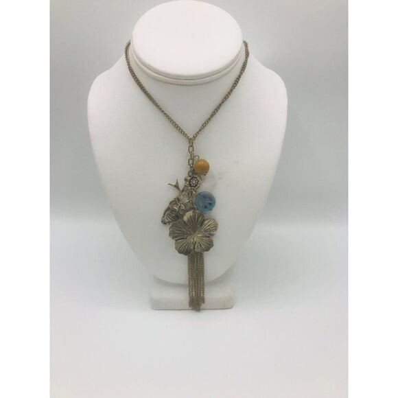 Matte silver boho flower faux pearl owl rhinestone bird wood bead peace tassel - Picture 2 of 6